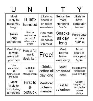 UNITY Bingo Card