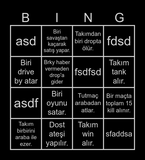 OoSee - Squad PUBG Bingo Card