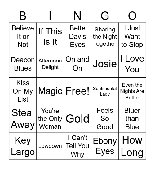 Yacht Rock 2 Bingo Card