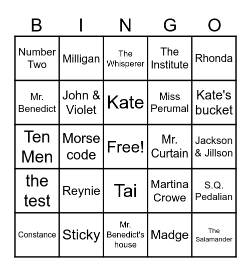 The Mysterious Benedict Society Bingo Card