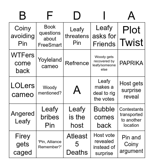 BFDIA 21 Bingo Card