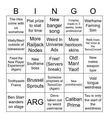 TennoCon 2025 Bingo Card