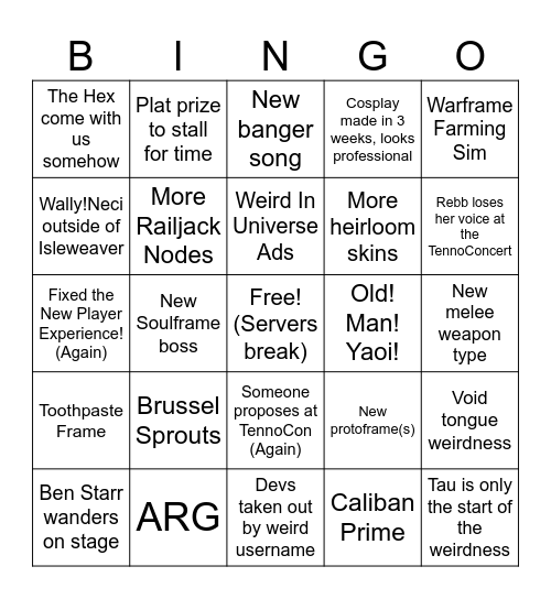 TennoCon 2025 Bingo Card