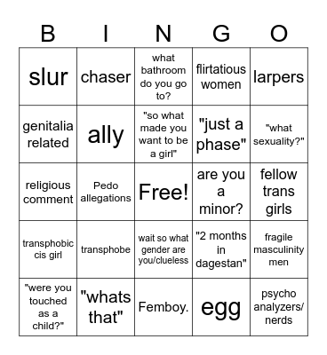trans girl bingo Card
