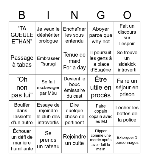Ethan BINGO Card