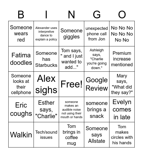 Friday Meeting Bingo Card