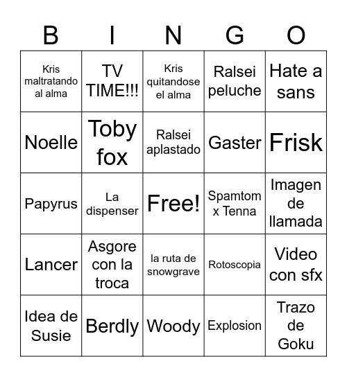 UNDERTALE/DELTARUNE BINGO!!!!! Bingo Card