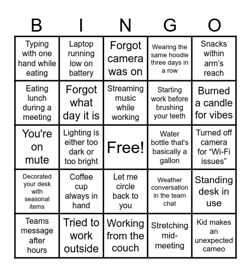 Accenture WFH Bingo Card
