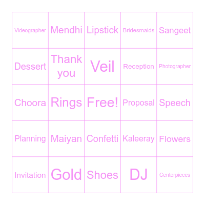 Bridal Shower Bingo Card