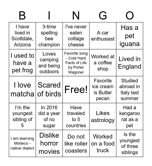 Untitled Bingo Card