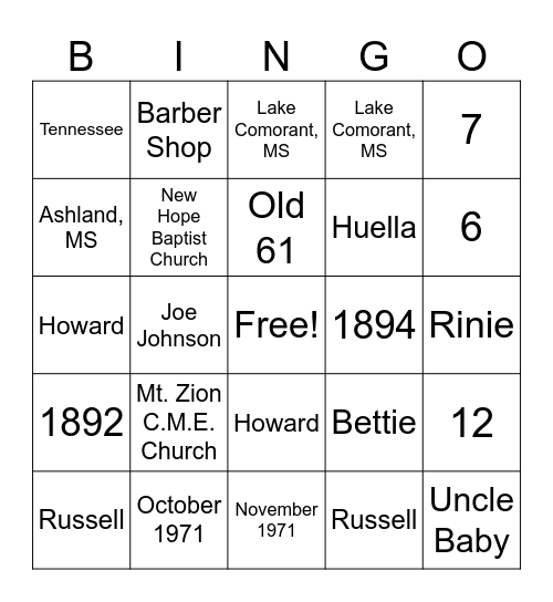 McDonald-Smith Family Reunion 2025 Bingo Card