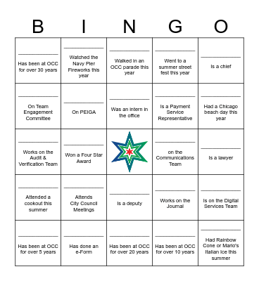 Team OCC Bingo Card