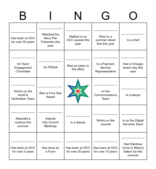 Team OCC Bingo Card