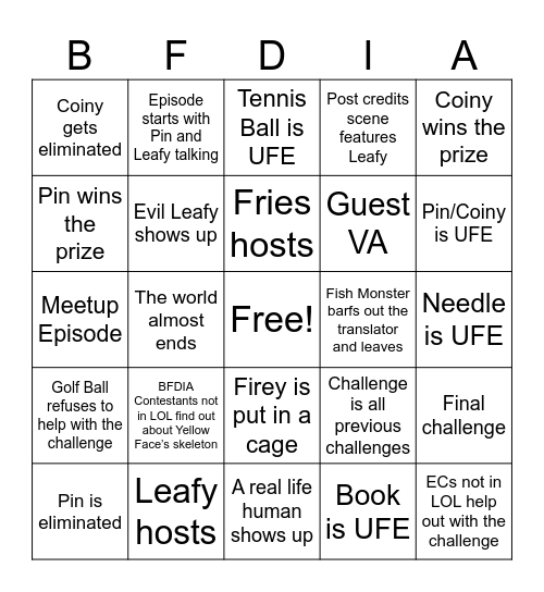 BFDIA 21 predictions Bingo Card