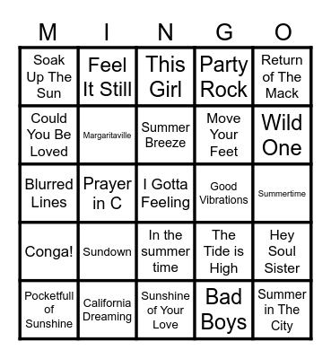 Summer Jamz! Bingo Card
