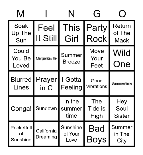 Summer Jamz! Bingo Card