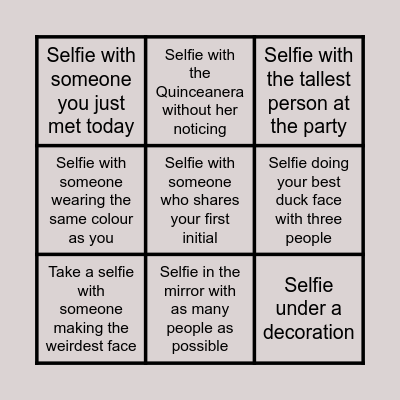 SELFIE BINGO Card