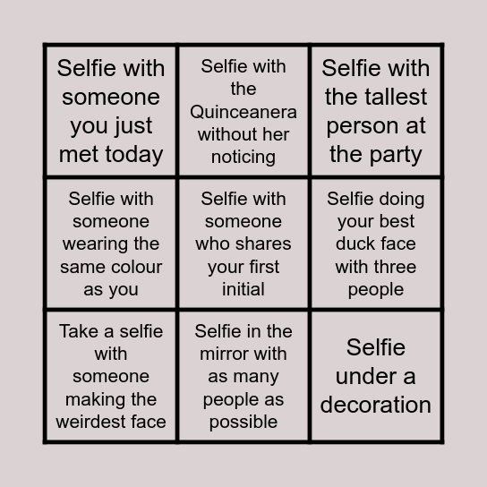 SELFIE BINGO Card