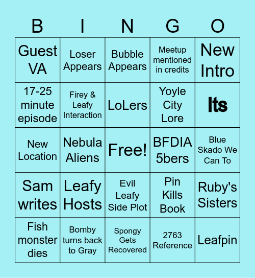 BFDIA 21 Pre Bingo Card