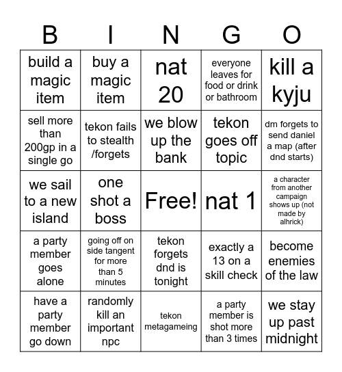 dnd Bingo Card