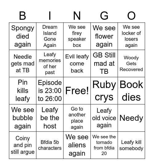 BFDIA 21 BINGO Card