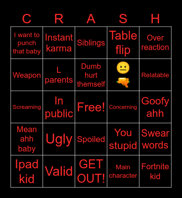 Kid crashout bingo Card