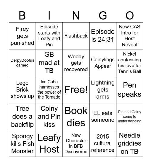 BFDIA 21 Bingo Card