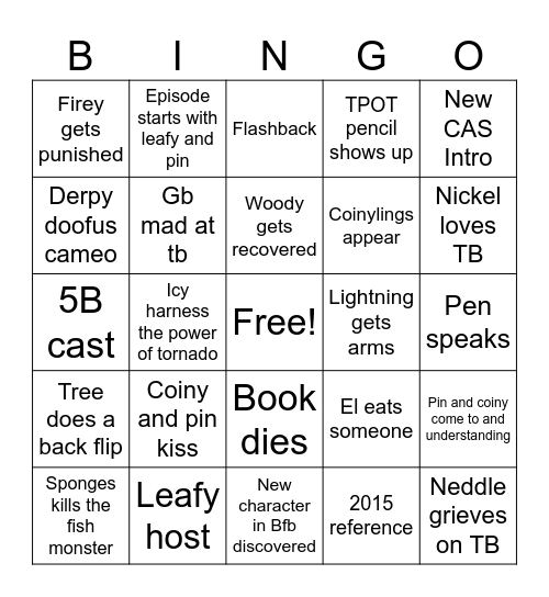 BFDIA 21 Bingo Card