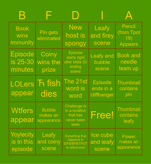 Bfdia 21 Bingo Card