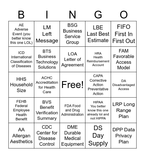 Untitled Bingo Card