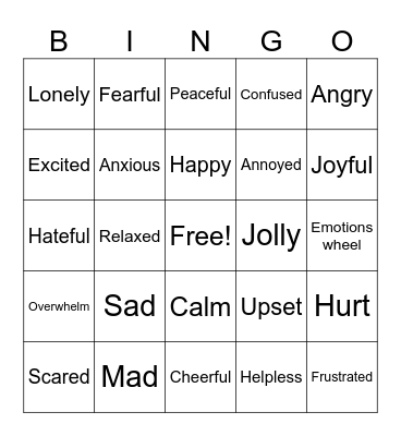 Emotions Bingo Card