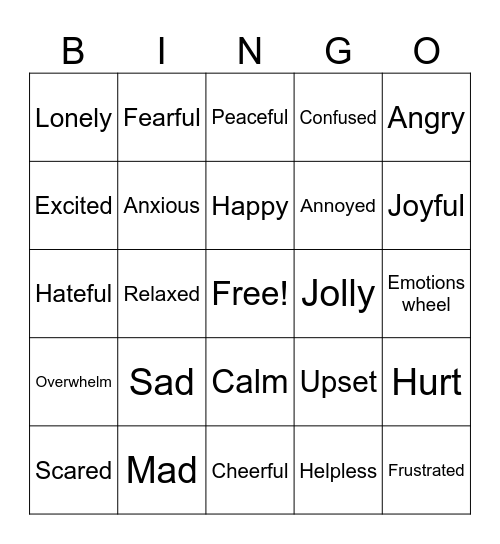 Emotions Bingo Card