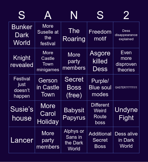 Deltarune Chapter 5 Bingo Card
