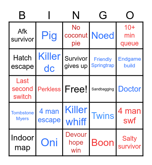 DBD Bingo Card