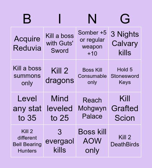 Elden Ring Bingo 1 Bingo Card