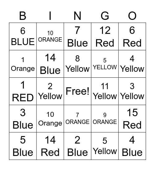 U14 Knights Bingo Card