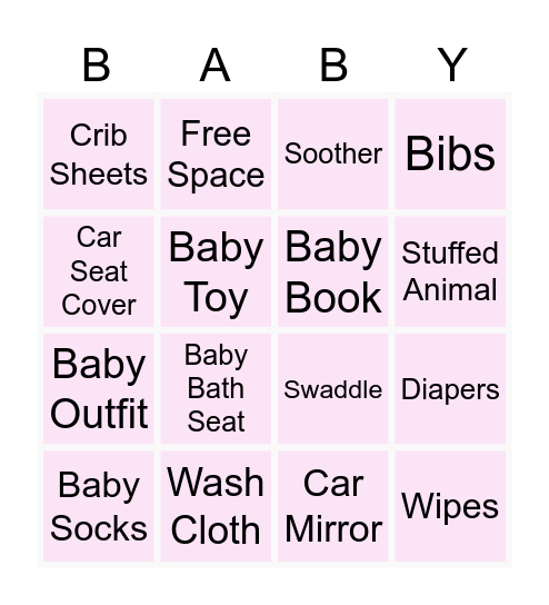 Joanna's Baby Shower Bingo Card