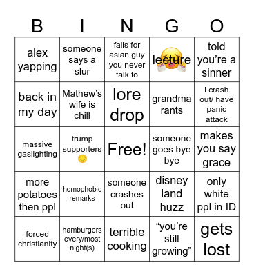 Disney/Idaho Bingo Card