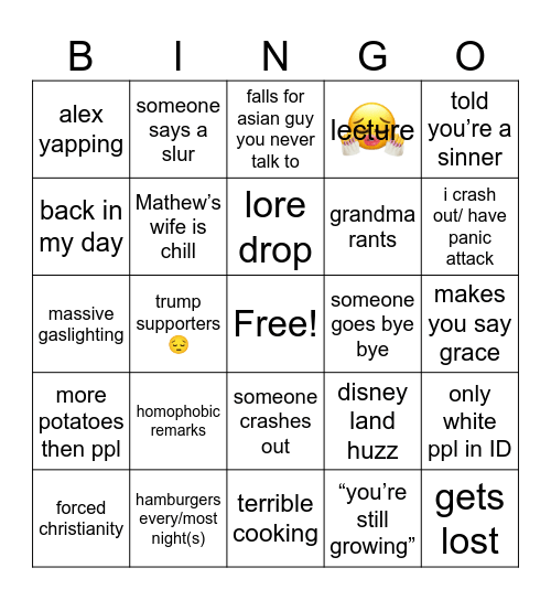 Disney/Idaho Bingo Card