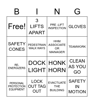 SAFTEY BINGO Card