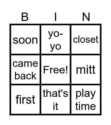 Clean Up Time Bingo Card