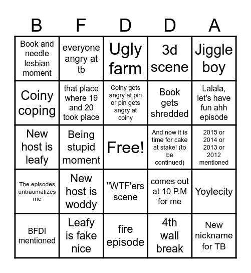 BFDIA 21 Bingo Card