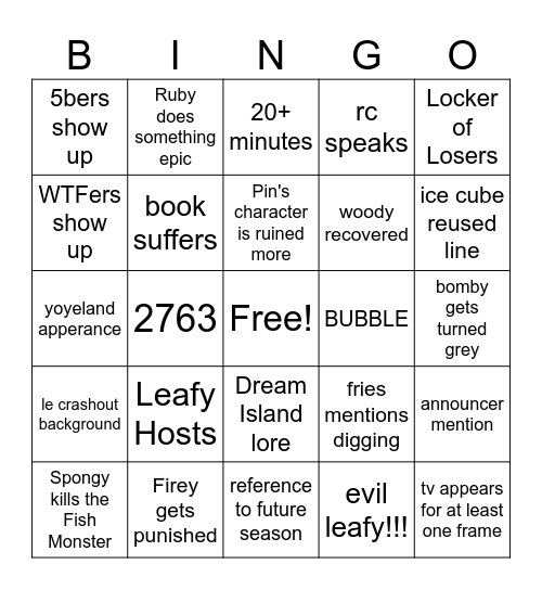 BFDIA 21 Bingo Card