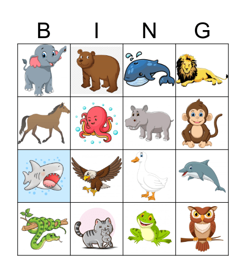 Animal Bingo Card