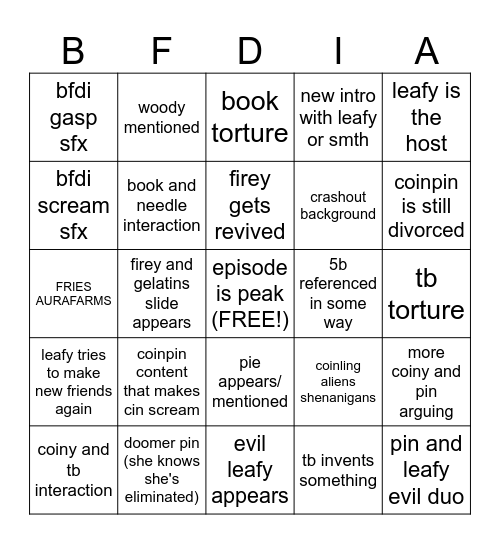 BFDIA 21 BINGOOO by cin Bingo Card