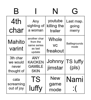 Shonnen Update 6 Bingo Card