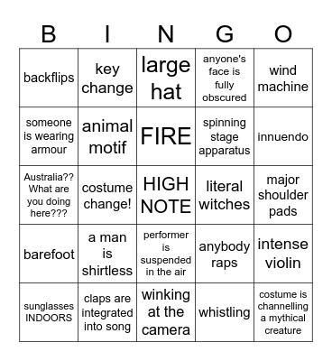 Eurovision Tropes Bingo Card