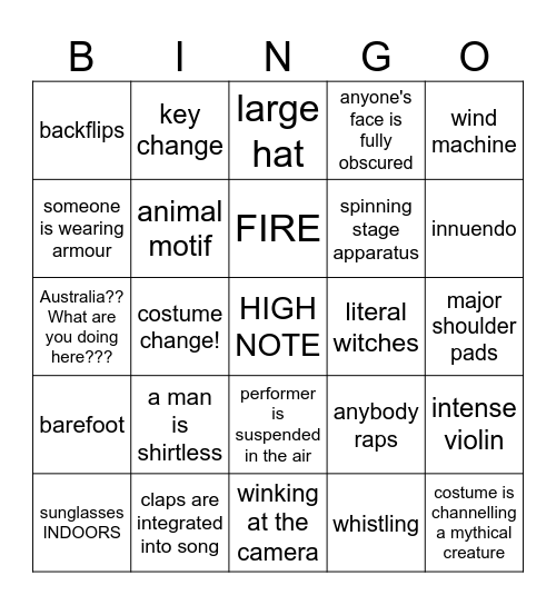 Eurovision Tropes Bingo Card