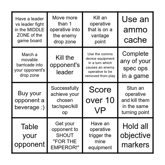 Kill Team: Firestorm Bingo Card Bingo Card