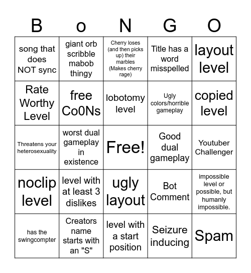 Geometry dash recent tab bingo Card